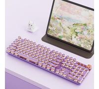 EWEADN V20 Typewriter Keyboard Wireless, 104 Keys Typewriter Style Mechanical with White Backlit, Media Knob, Pink Switch 2.4G/Bluetooth/USB-C Wired Retro Full Size Keyboard for Windows/Mac/PC-Purple