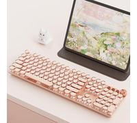 EWEADN V20 Typewriter Keyboard Wireless, 104 Keys Typewriter Style Mechanical with White Backlit, Media Knob, Pink Switch 2.4G/Bluetooth/USB-C Wired Retro Full Size Keyboard for Windows/Mac/PC-Pink