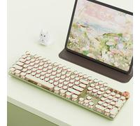 EWEADN V20 Typewriter Keyboard Wireless, 104 Keys Typewriter Style Mechanical with White Backlit, Media Knob, Pink Switch 2.4G/Bluetooth/USB-C Wired Retro Full Size Keyboard for Windows/Mac/PC-Green