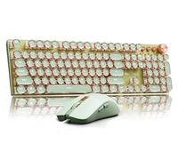 EWEADN Wired Typewriter Keyboard and Mouse Combo, Typewriter Style Mechanical Gaming Keyboard,104 Keys Backlit LED Keyboards, Media Control Knob, Wired Keyboard Pink Switch for Windows/Mac/PC-Green