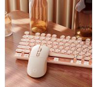 EWEADN Wired Typewriterkeyboard and Mouse Combo, Typewriter Style Mechanical Gaming Keyboard,104 Keys Backlit LED Keyboards, Media Control Knob, Wired Keyboard Pink Switch for Windows/Mac/PC-Pink