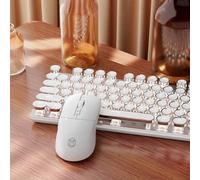 EWEADN Wired Typewriterkeyboard and Mouse Combo, Typewriter Style Mechanical Gaming Keyboard,104 Keys Backlit LED Keyboards, Media Control Knob, Wired Keyboard Pink Switch for Windows/Mac/PC-White