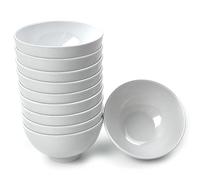 EWEIGEER Set of 10 small 11.4 cm melamine bowls for cereals, rice, soup, dessert, snack, candy, ice cream, pudding, fruit salad, mini plastic bowls (white)