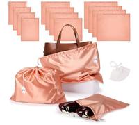 Ewen Satin Drawstring Dustbags, Dustproof Organizer Bags for Handbags Storage Shoes Organization, Pink Orange, 12pcs Mixed, 12pcs Mixed