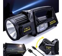 Ewenele Rechargeable Spotlight Outdoor Handheld, 2,000,000L High Lumens Led Spot Light Flashlight with Solar Panels, 9 Modes 350° Rotate Head Handheld Spot Light for Emergency Hunting
