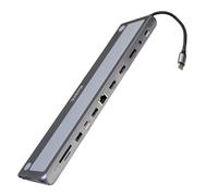 Ewent Docking Station, Multiport USB C Hub 13-in-1 with Laptop Stand for MacBook & Windows Laptops, 2x HDMI 4K 60Hz, DisplayPort 4K, 3x USB 3.2, PD 100W, RJ45 Gigabit, 3.5mm Audio, SD/TF Card Reader