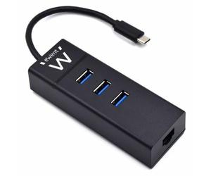 Ewent EW1141 USB C Hub, 3 USB 3.0 Ports and LAN Adapter 1000 Mbps Gigabit Ethernet RJ45, USB 3.0 Hub High Speed Data Transmission for Macbook, Chromebook
