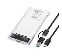 Ewent SSD/HDD Case USB-C+A 3.2 Gen1, External Enclosure for 2.5″ SATA Hard Drives up to 9.5 mm - Transparent Housing, Tool-Free Installation, UASP Support, 5 Gbps Speed, Compatible with Windows/Mac