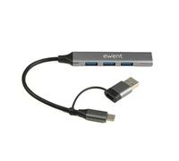 Ewent USB-C Hub 4 Ports USB-A 3.2 Gen1 5Gbps, USB-C to USB Multi Adapter with 1x USB 3.2 + 3x USB 2.0, Aluminium Housing, 15cm Cable, for MacBook Laptop Windows macOS Linux