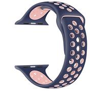 EWENYS Replacement Strap Silicone with Double Pins Clasp, Compatible with Apple Watch Series 9 8 7 45mm 49mm Ultra, SE Series 6 5 4 44mm, Series 3 2 1 42mm. Nike Sport(Blue-pink)