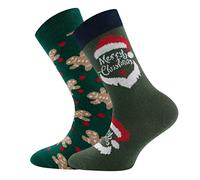 EWERS socks 2-pack Christmas - with motif gingerbread man & Father Christmas, 2 pairs of Christmas socks for children women men, cotton, size EU 46-48