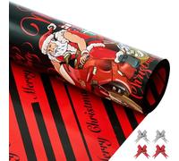 EWES Black Christmas Wrapping Paper Vintage Santa Claus Kids Reversible Funny Red Rolls From North Pole Thick Fun Gift Wrap Sheets Retro Rustic Heavy Duty Total 28.5sq.ft