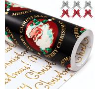 EWES Black Santa Christmas Wrapping Paper Rolls, White Vintage Gift Wrap | Retro Matte Metallic Xmas Holiday Thick Heavy Duty Jumbo Roll Set Premium Traditional,From North Pole,Reversible,48.6sq.ft