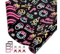 EWES Funny Christmas Wrapping Paper Kids Black Pink Set Rolls Cute Reversible Santa Claus Tree Thick Gift Wrap Sheets Unique Fancy Heavy Duty Colorful Fun Total 48.6sq.ft