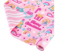 EWES Funny Christmas Wrapping Paper Kids Pink Set Rolls Cute Reversible Santa Claus Tree Thick Gift Wrap Sheets Unique Fancy Heavy Duty Colorful Fun Total 28.5sq.ft
