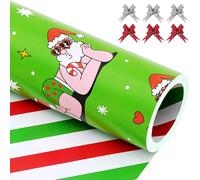 EWES Funny Christmas Wrapping Paper Rolls Set,Green Cute Santa Gift Wrap