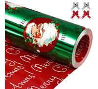 EWES Green Santa Christmas Wrapping Paper Rolls Set,Foil Vintage Gift Wrap