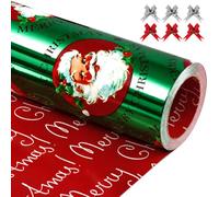 EWES Green Santa Christmas Wrapping Paper Rolls Set,Foil Vintage Gift Wrap
