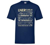 ewewerdrERA LNER Class A4 Locomotive Train T-Shirt Men's Blueprints Birthday Gift Size S-5XL Blue 3XL