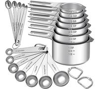 EWFEN Measuring Cups and Spoons Set, 7 Stainless Steel Nesting Measuring Cups & 7 Spoons, 5 Mini Measuring Spoons & 2 Detachable Rings, Kitchen Gadgets for Cooking & Baking, Round