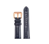 ewgrkba Compatible With Panerai 1950 PAM441 111 380 382 Crocodile Leather Watch Strap 22 24 26mm Men Genuine Leather Watchband Wristband Accessories(Blue-rose gold,24mm)