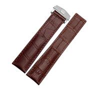 ewgrkba Compatible With TAG Heuer Leather Watchband Blue Black With Red Stitches Bracelet 19 20 22mm Compatible With Men Wrist Band With Folding Clasp(Brown silver,22mm)