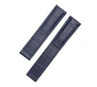 ewgrkba Compatible With TAG Heuer Leather Watchband Blue Black With Red Stitches Bracelet 19 20 22mm Compatible With Men Wrist Band With Folding Clasp(Blue no clasp,22mm)