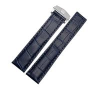 ewgrkba Compatible With TAG Heuer Leather Watchband Blue Black With Red Stitches Bracelet 19 20 22mm Compatible With Men Wrist Band With Folding Clasp(Blue silver,22mm)