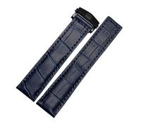 ewgrkba Compatible With TAG Heuer Leather Watchband Blue Black With Red Stitches Bracelet 19 20 22mm Compatible With Men Wrist Band With Folding Clasp(Blue black,22mm)