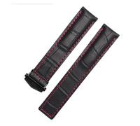 ewgrkba Compatible With TAG Heuer Leather Watchband Blue Black With Red Stitches Bracelet 19 20 22mm Compatible With Men Wrist Band With Folding Clasp(Black red black,20mm)