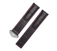ewgrkba Compatible With TAG Heuer Leather Watchband Blue Black With Red Stitches Bracelet 19 20 22mm Compatible With Men Wrist Band With Folding Clasp(Black red silver,20mm)