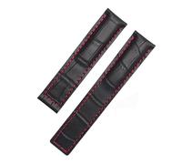 ewgrkba Compatible With TAG Heuer Leather Watchband Blue Black With Red Stitches Bracelet 19 20 22mm Compatible With Men Wrist Band With Folding Clasp(Black red no clasp,19mm)