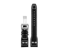 ewgrkba Genuine Leather Rivets Watchband Compatible With IWC Big Pilot Spitfire Brown Black Cowhide Folding Buckle Watch Men Strap(Black silver clasp,21mm)