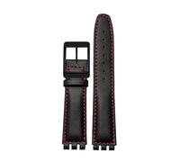 ewgrkba Genuine Leather Watch Strap Compatible With SWATCH YCS YAS YGS IRONY Soft Cowhide Watchband 17mm 19mm Men Women Folding Buckle Bracelet Band(A Black red Black,17mm)