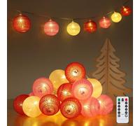 Ewikin Fairy Lights Cotton Balls, 20 LED Balls, USB & Battery Operated, Fairy Lights for Children's Room, Girls with Remote Control, Cotton Ball Fairy Lights Indoor for House Bed Decoration, Room