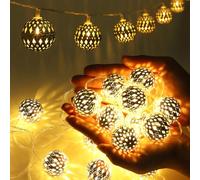 Ewikin Moroccan Fairy Lights, 20 LED Fairy Lights, Indoor Battery Operated, Silver Fairy Lights Balls with Timer, Arabic Decorative Fairy Lights Boho for Children's Room, Wedding, Birthday