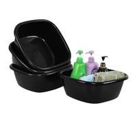Ewingger Set of 4 Square Washing up Bowls, 12 Litre Plastic Basin for Kitchen Sink, Black