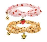 Ewinoom 2 Pack Breakaway Cat Collars with Cute Bunny Ear Bowtie and Bell, Bow Tie Kitty Collars for Female Girl Cats(Yellow Bee & Pink Strawberry)