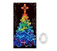 Ewleguzka Christmas Door Decorations Hanging Curtain, Xmas Scene Cover for Doorway with Santa Sleigh Snowman, Winter Wonderland Background for Home Wall Party