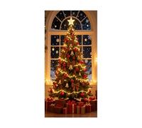 Ewleguzka Christmas Door Decorations Hanging Curtain, Xmas Scene Cover for Doorway with Santa Sleigh Snowman, Winter Wonderland Background for Home Wall Party
