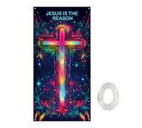 Ewleguzka Christmas Door Decorations Hanging Curtain, Xmas Scene Cover for Doorway with Santa Sleigh Snowman, Winter Wonderland Background for Home Wall Party