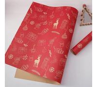 Ewleguzka Christmas Wrapping Paper,Red and Gold Christmas Trees with Woodlands Wrap Paper for Holiday, Party,Celebration, New Year