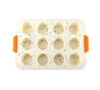 Ewleguzka Giant Silicone Pudding Tray with Handles,12 Cup Non Stick Jumbo Silicon Yorkshire Pudding Tin,Large Muffin Top Moulds for Baking Pan,Oven,Egg Bites,Whoopie Pie,Tart (White)