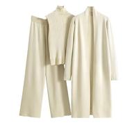 Ewleguzka Loungewear Sets for Women 3 Pieces Casual Knit Co Ord Sets Long Cardigans Sleeveless Jumpers Wide Leg Pants Tracksuits Autumn Warm Outfits