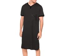 Ewleguzka Men's Casual Pyjama Tops Soft Breathable Nightgown Knee Length Night Shirts Short Sleeve Nightwear Lounge Wear Men's Sleepwear Soft Comfy Nightgown Loose Sleep Shirt L-XXXL