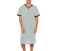 Ewleguzka Men's Casual Pyjama Tops Soft Breathable Nightgown Knee Length Night Shirts Short Sleeve Nightwear Lounge Wear Men's Sleepwear Soft Comfy Nightgown Loose Sleep Shirt L-XXXL