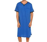 Ewleguzka Men's Casual Pyjama Tops Soft Breathable Nightgown Knee Length Night Shirts Short Sleeve Nightwear Lounge Wear Men's Sleepwear Soft Comfy Nightgown Loose Sleep Shirt L-XXXL