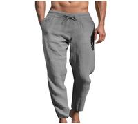 Ewleguzka Men's Cotton Linen Trousers Loose Fit Cotton Trousers Casual Summer Drawstrings Yoga Pants