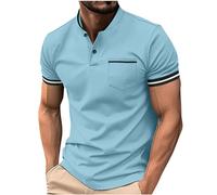 Ewleguzka Mens Golf Shirts Short Sleeve Athletic Moisture Wicking Golf Polo Performance Printed Collared Polos Golf Shirts for Men Collar Shirts Color Block Striped T Shirt