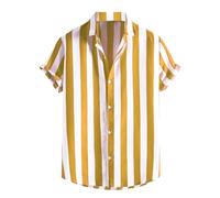Ewleguzka Men's Hawaiian Floral Button Down Tropical Holiday Beach Shirts Striped Summer Shirts Casual Short Sleeve Beach Stylish Shirts Retro Stripe Pattern Casual Shirts